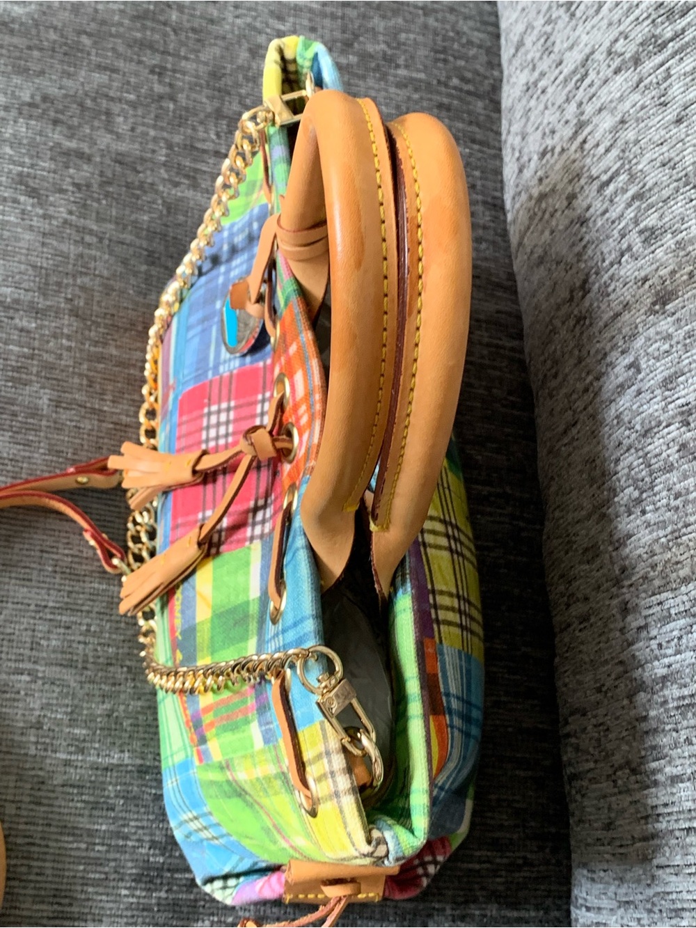 Madras picnic print satchel - Picture 3 of 15